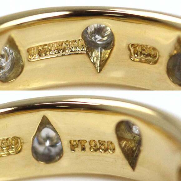 TIFFANY & Co. 18K Yellow Gold Pt950 Platinum Dot Diamond Ring, Size 6.5, 4.7g... - Picture 5 of 7